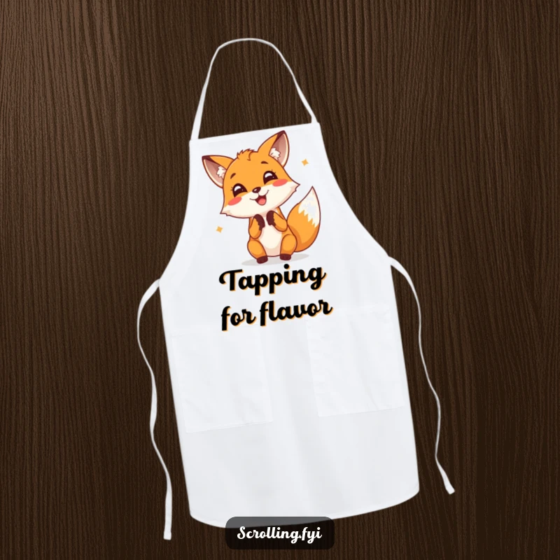 Funny Fox Apron: A cheerful fox taps furiously on a screen, perfect for remote workers and digital creators.