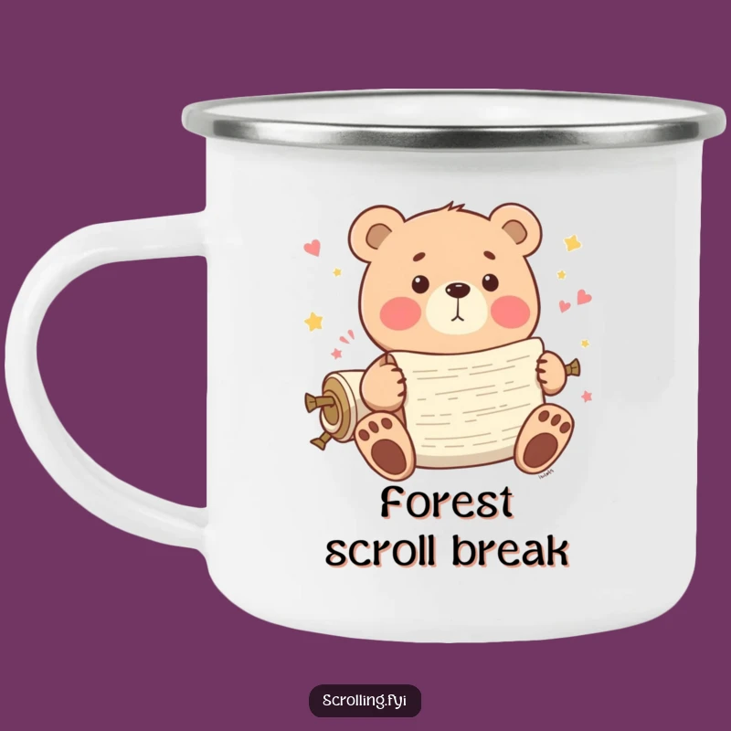 Funny Bear Scrolling Camping Mug: Playful Bear, Outdoor Digital Fun