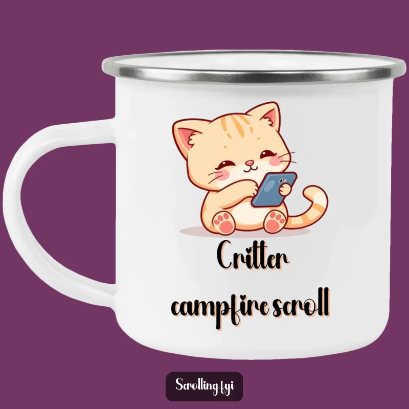 Funny Cat Phone Camping Mug: Durable Cat Techie, Outdoor Scrolling, Perfect Funny Gift