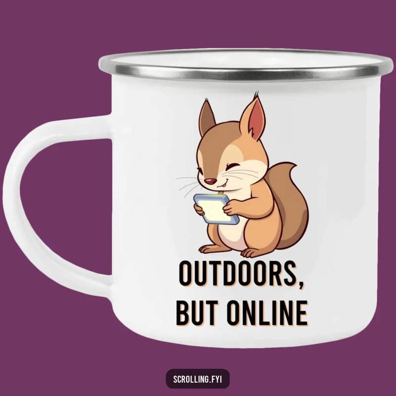 Funny Squirrel Tech Addict Camping Mug: A Curious Critter Glued to Its Device Screen