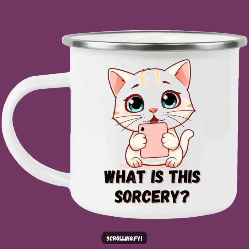 Funny Surprised Cat Camping Mug: Outdoor Phone Shock Adventure, Hilarious Funny Gift