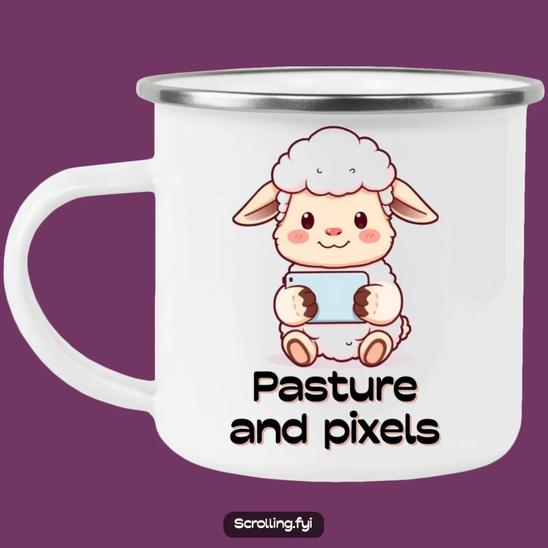 Funny Sheep Camping Mug: Sip Your Brew with This 'Pastoral Pixels' Mug