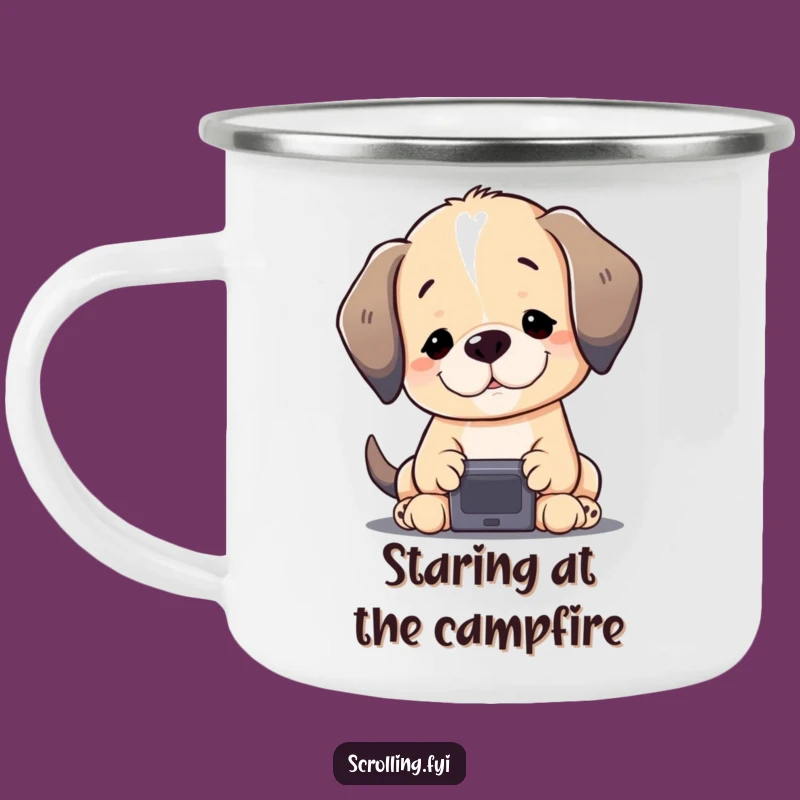 Funny Puppy Screen Camping Mug: Adorable Tech Buddy for Your Adventures
