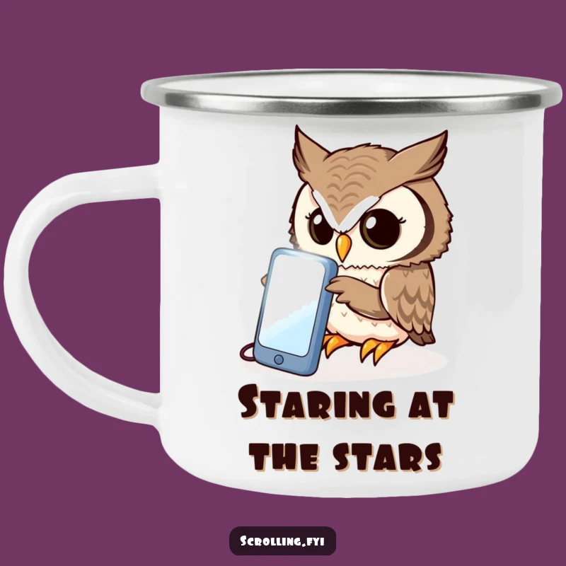 Funny Owl Phone Campfire Mug: Curious Peering for Night Owl Adventures