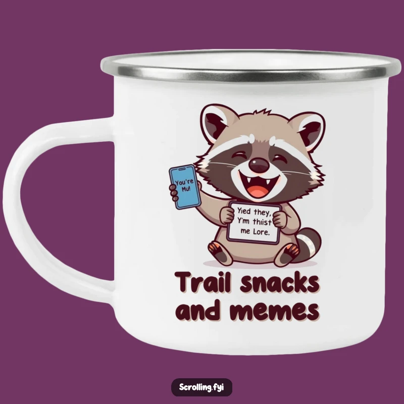 Funny Raccoon Meme Camping Mug: Delighted Raccoon Shares Trail Laughs, Outdoor Gift