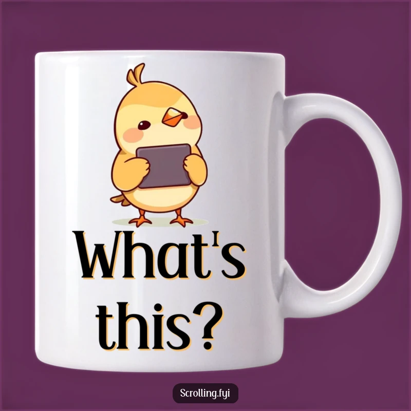 Funny Curious Bird Watching Device Mug, Adorable Tech Humor, Perfect Funny Gift