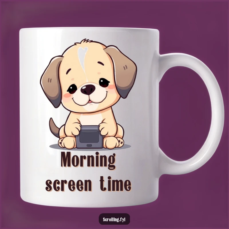 Funny Puppy Screen Mug: Adorable Dog Lost in Tech, Perfect Funny Gift