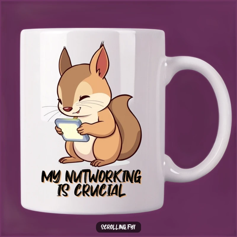Funny Squirrel Tech Addict Mug: A Curious Critter Glued to Its Device Screen