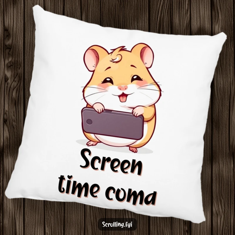 Funny Giggling Hamster Pillow: A soft cushion showcasing a delighted hamster peering at a mobile phone, delivering comfort and comedic relief.