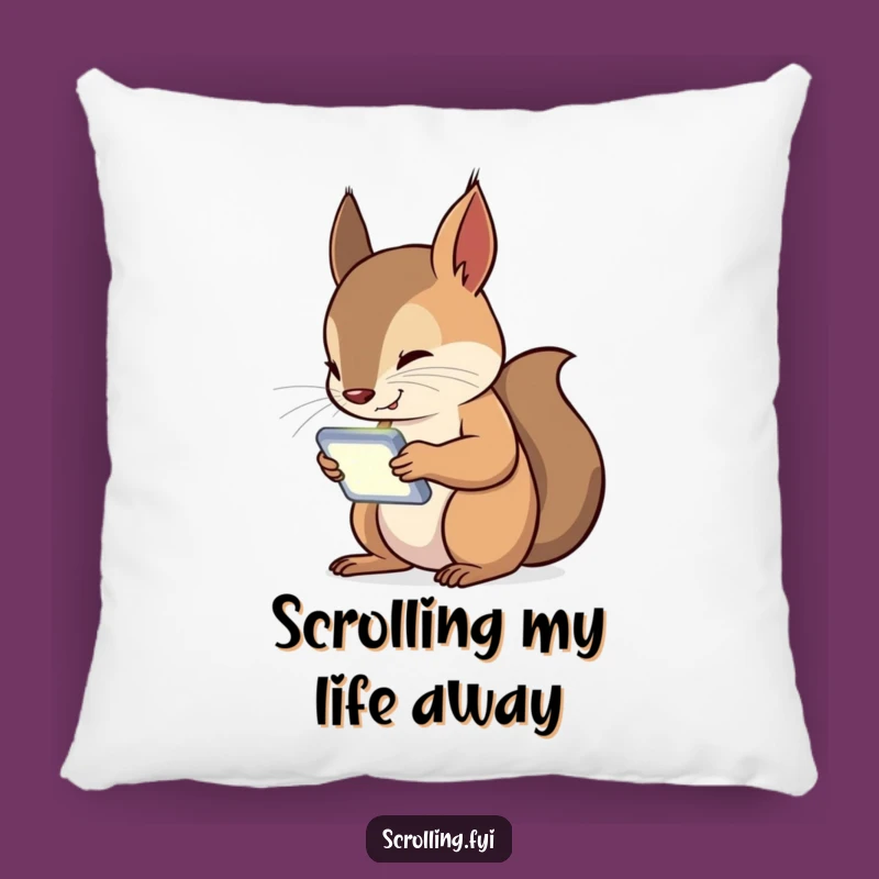 Funny Squirrel Tech Addict Pillow: A Curious Critter Glued to Its Device Screen