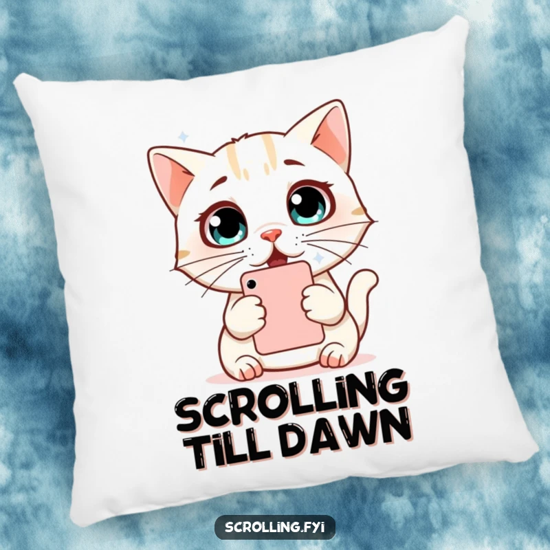 Funny Cat Pillow: Soft, decorative pillow with a surprised cat looking at a phone, conveying internet shock and humor, gift.