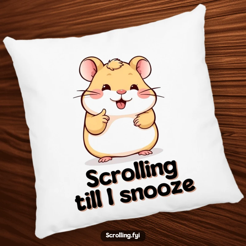 Funny Hamster Pillow: Soft, squishy pillow showing a happy hamster intently scrolling on a glowing screen, a cozy tech accessory.