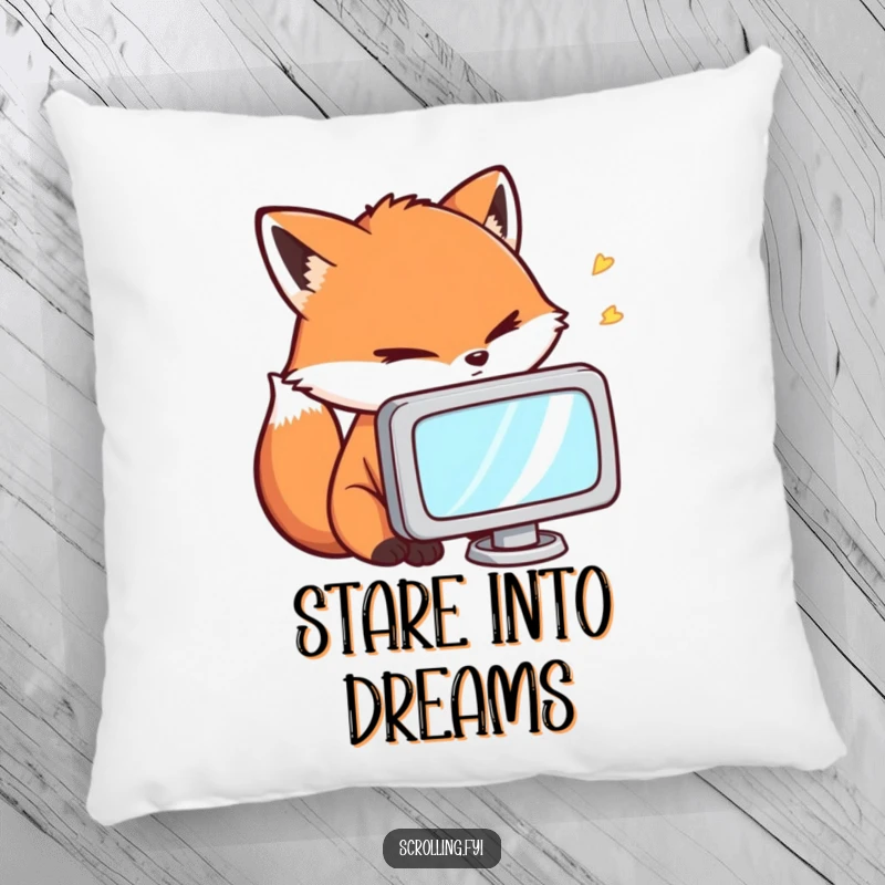 Funny Pillow: A soft accent pillow showing a fox staring intently at a small screen, adding a touch of intense humor to any room.