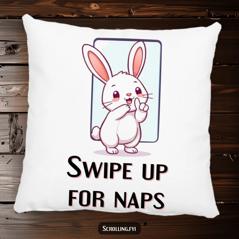 Funny Pillow: A soft accent pillow showing a rabbit swiping a huge touchscreen, adding a touch of tech humor to any room.