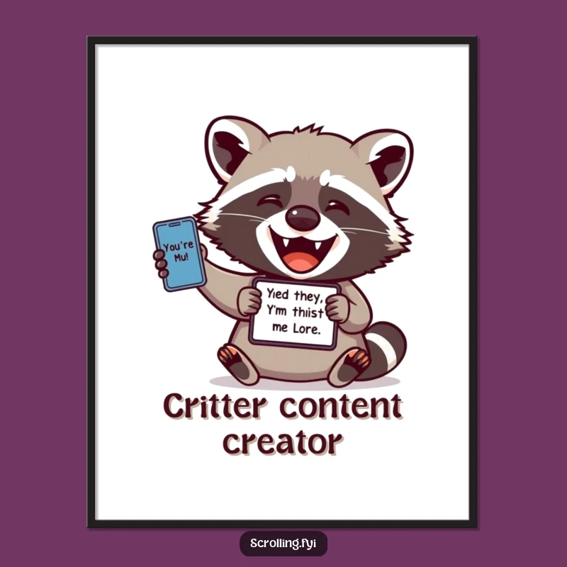 Funny Raccoon Meme Digital Art: Delighted Raccoon Shares Viral Humor, Instant Gift