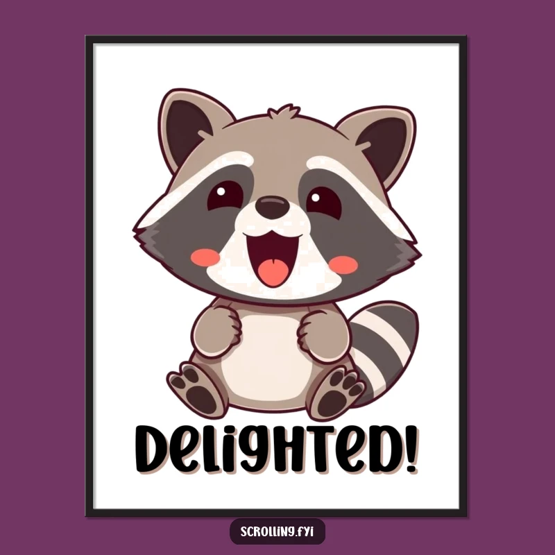 Funny Raccoon Digital Art: Surprised Delight Download, Instant Comical Decor, Amazing Funny Gift