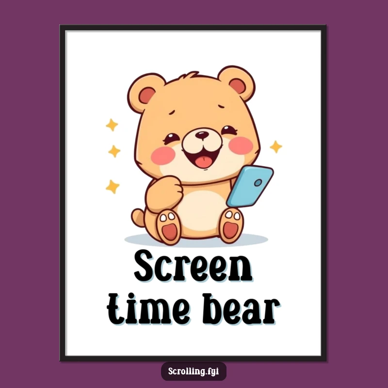 Funny Bear Digital Print: Hilarious Phone Addiction Art, Buy Funny Gift!