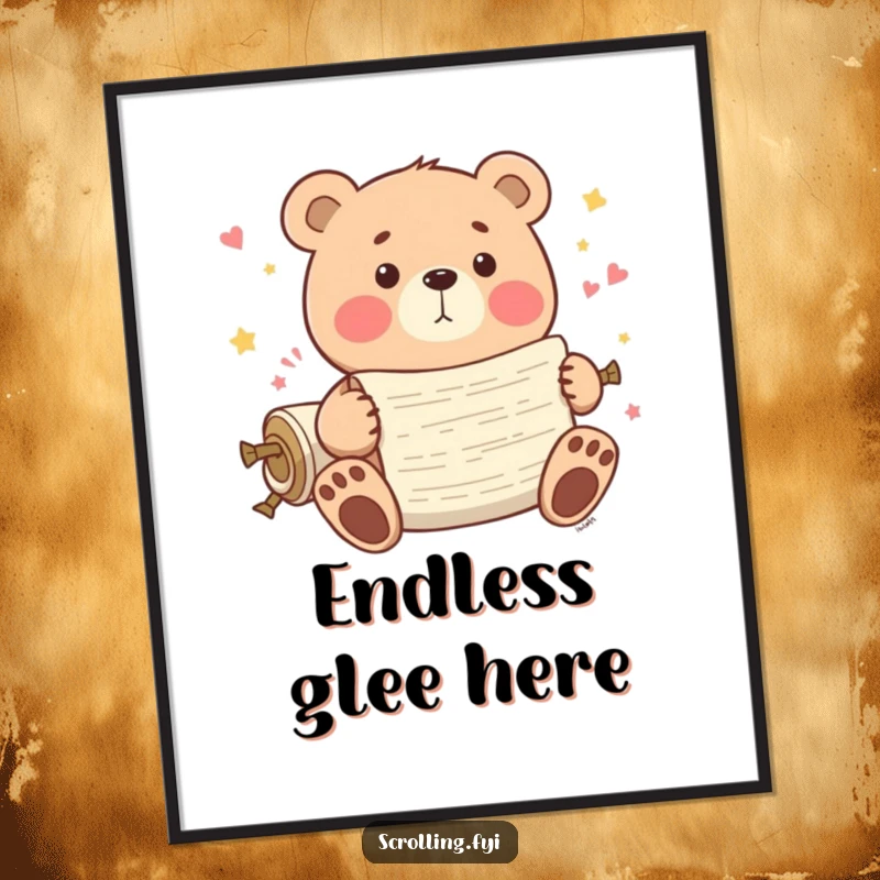 Funny Bear Digital Art Print: A playful bear gleefully scrolls through endless content, perfect for instant digital decor.