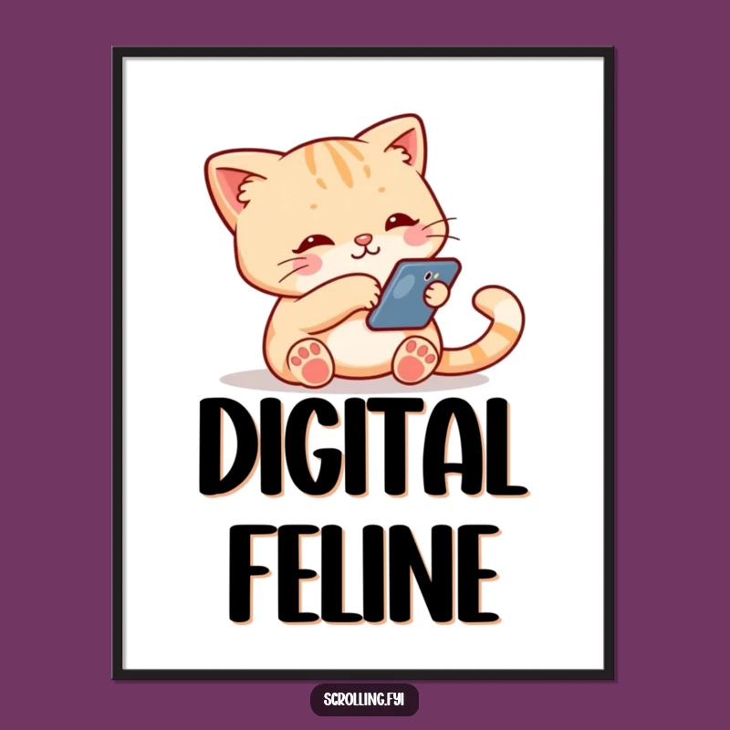 Funny Cat Phone Digital Art: Cute Cat Scrolling, Instant Tech Whimsy, Perfect Funny Gift