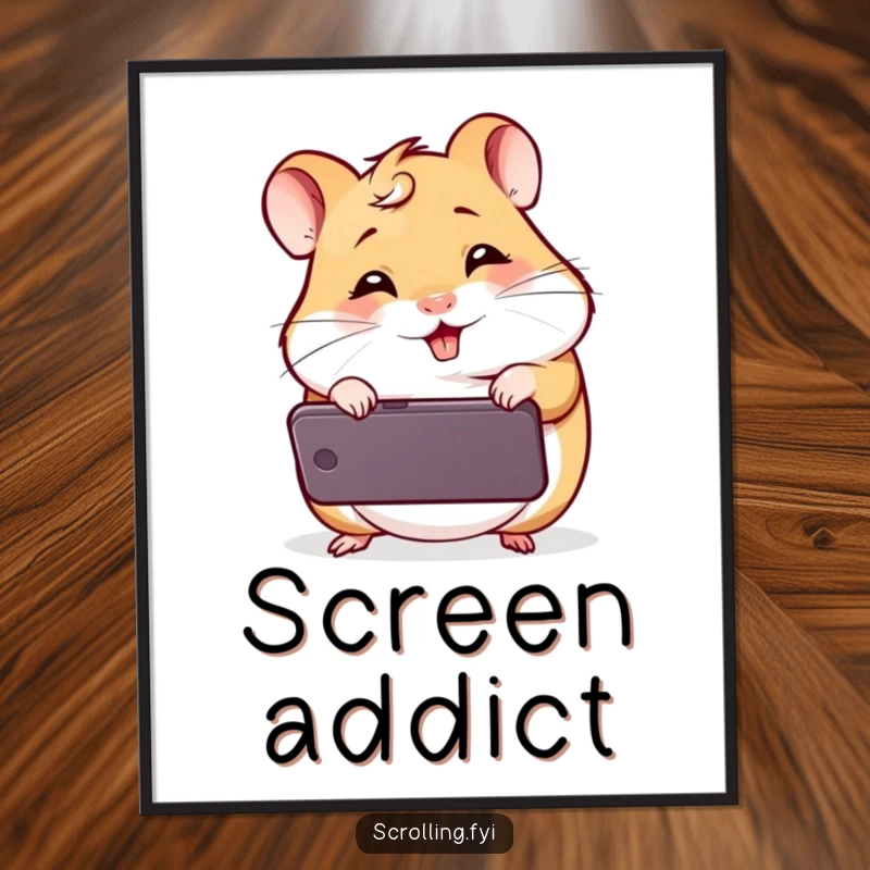 Funny Giggling Hamster Digital Art Print: A high-resolution image of a happy hamster peering at a smartphone screen, radiating infectious digital humor.