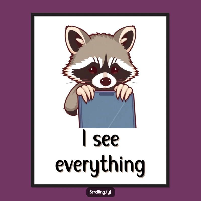 Funny Mischievous Raccoon Digital Art: Instant Curiosity Decor, Downloadable Funny Gift