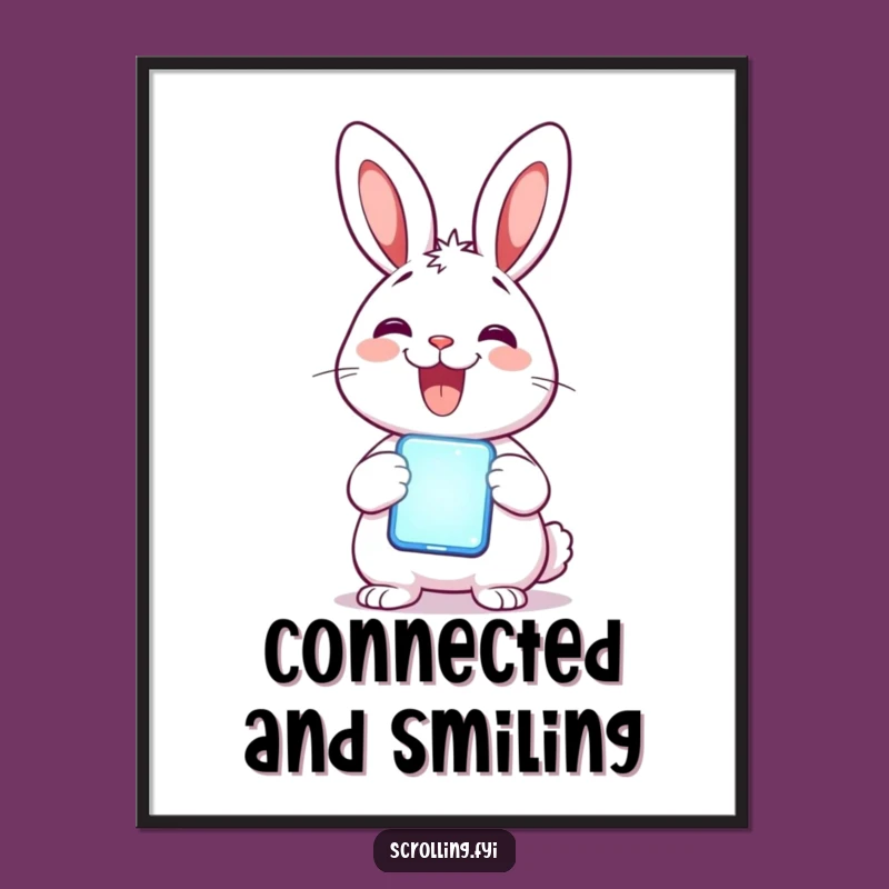 Funny Rabbit Phone Digital Art: Delighted Rabbit Glow, Instant Tech Decor