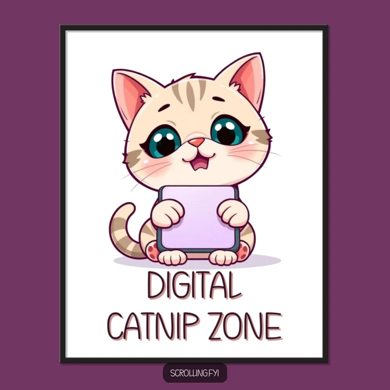Funny Scrolling Cat Digital Print: Instant Screen Time Fun
