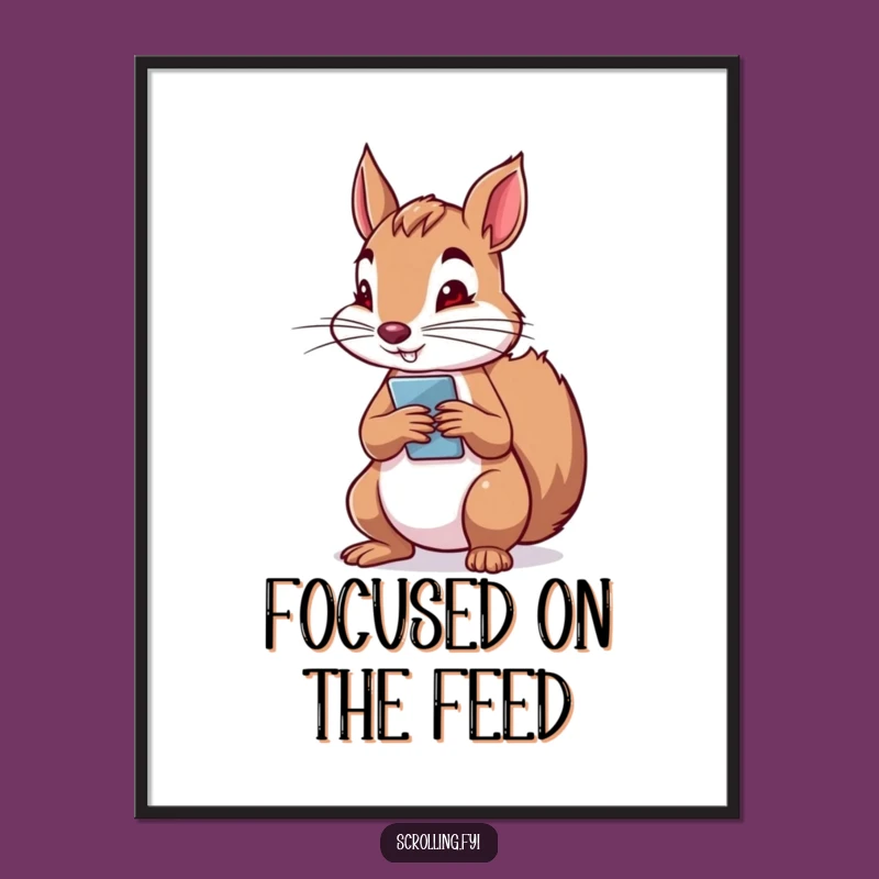 Funny Squirrel Phone Digital Print: Determined Scroll Art, Perfect Instant Gift