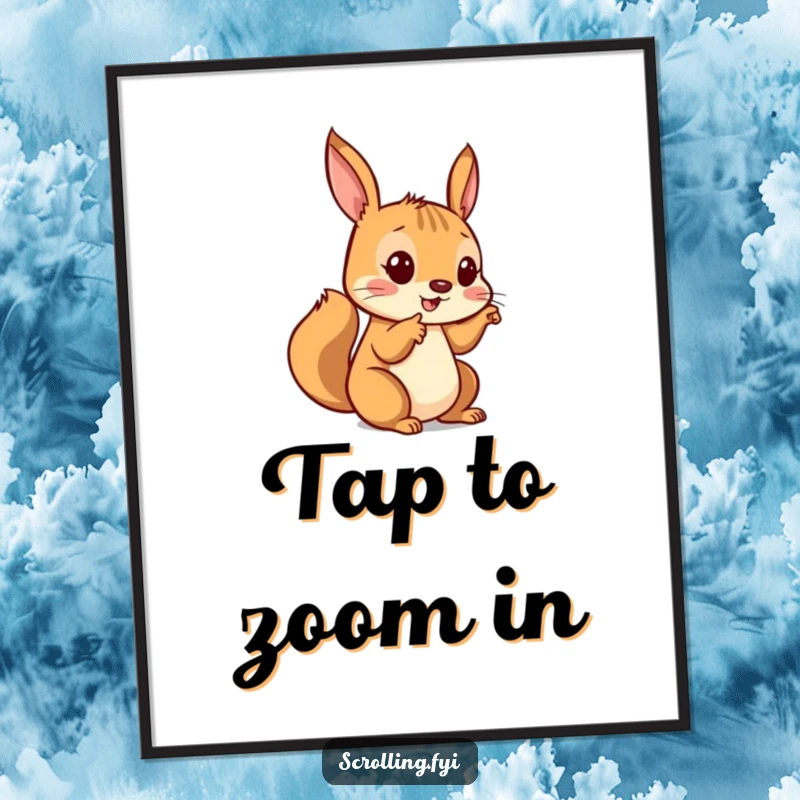 Funny digital art print of a playful squirrel tapping a screen, offering humorous and energetic wall decor for tech enthusiasts.