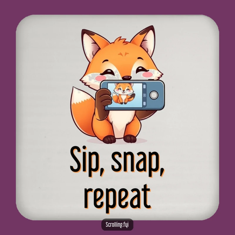 Funny Fox Photographer Coaster: A Smiling Fox Capturing Memories With Its Phone