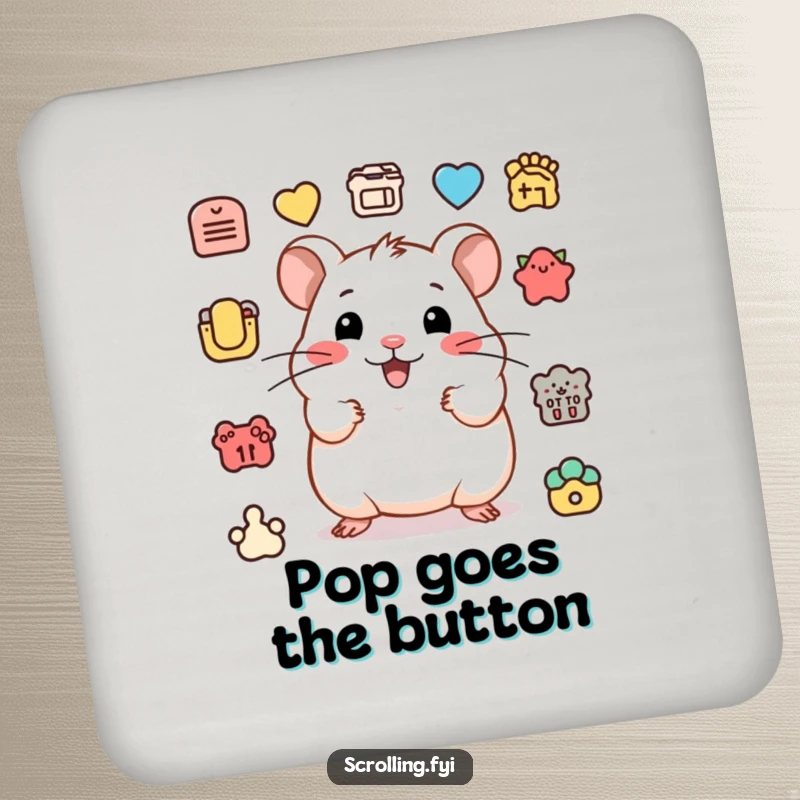 Funny coasters with a happy hamster clicking icons, highlighting a humorous and protective accessory.