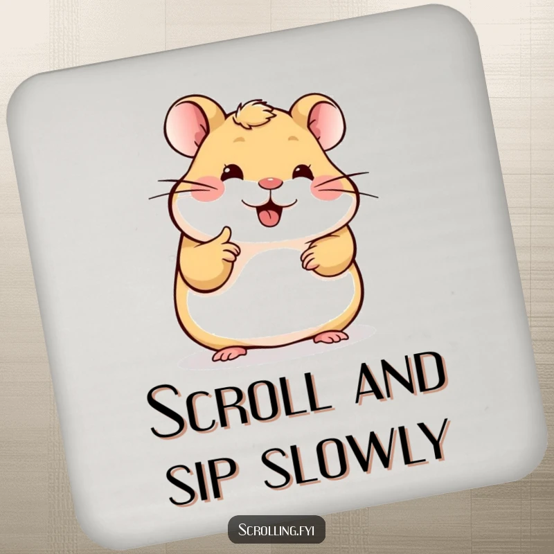 Funny Hamster Coaster: A humorous coaster depicting a happy hamster engrossed in scrolling a bright smartphone screen.