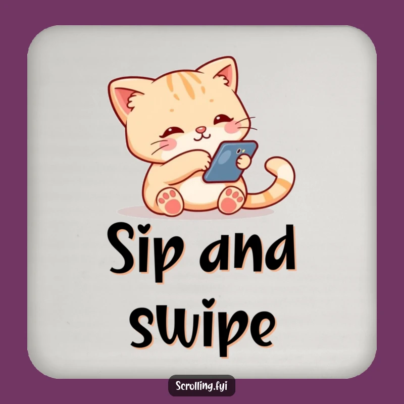 Funny Cat Phone Coaster: Cute Cat Tech Decor, Protects Surfaces, Perfect Funny Gift
