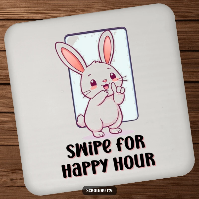 Funny Coaster: A rabbit swiping a huge touchscreen, adding a touch of tech humor and modern fun to protect surfaces.