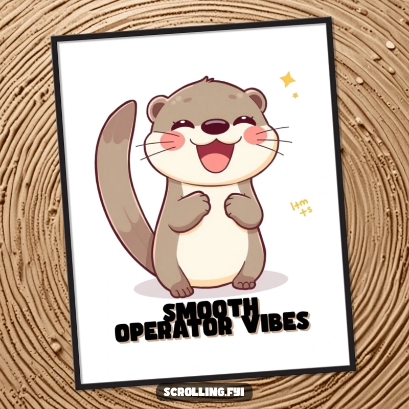 Funny poster of a joyful otter swiping across a virtual interface, representing digital fluency and ease.