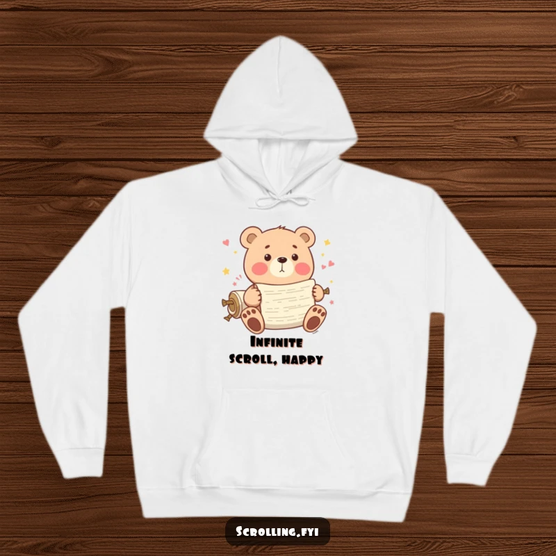 Funny Bear Hoodie: A playful bear is engrossed in scrolling through endless content with pure glee and relaxation.