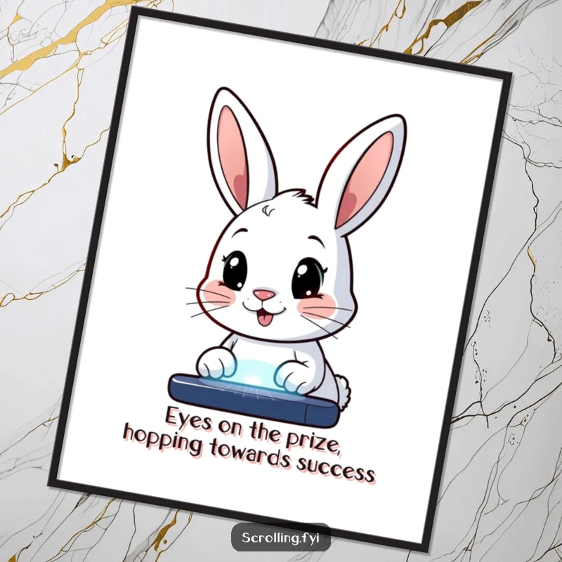Funny Free Printable Wall Art: A happy bunny with wide, captivated eyes staring intently at the bright glow of a digital screen.