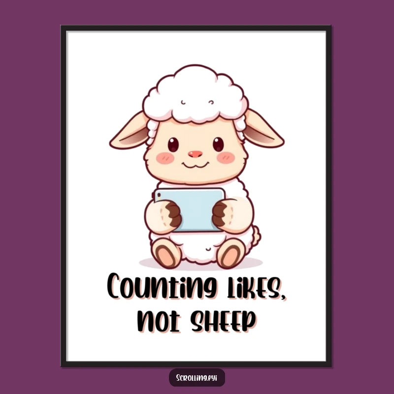 Free Printable Wall Art: Content Sheep on Phone, Funny Downloadable Decor