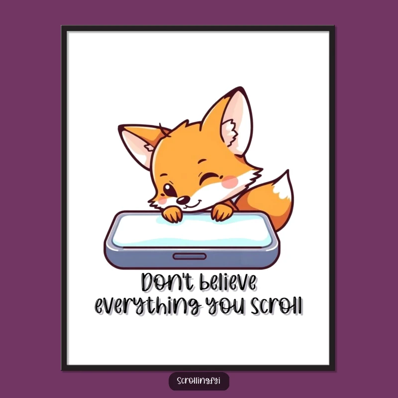Funny Free Printable Wall Art: Curious Fox Tech Obsession Downloadable Decor