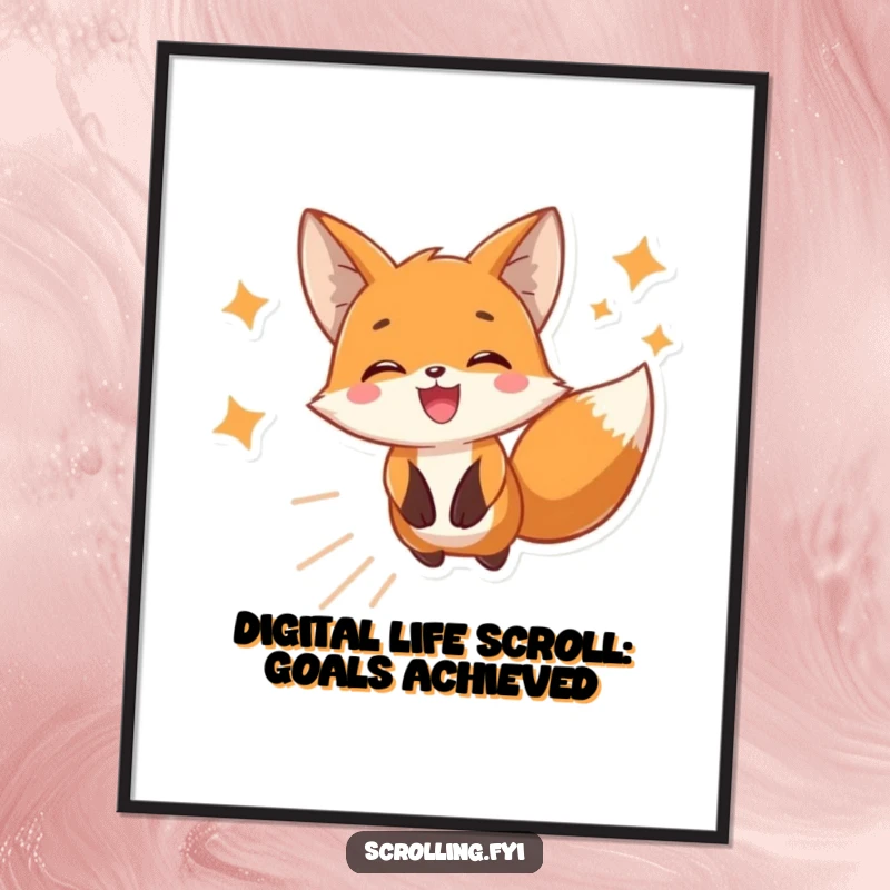 Funny Free Printable Wall Art: A cheerful fox with a joyful expression, engrossed in rapidly scrolling digital images.
