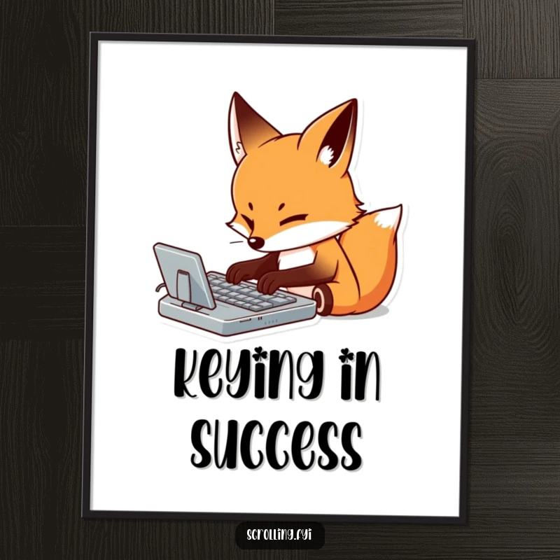 Funny Free Printable Wall Art: A determined fox intensely types on a virtual keyboard, adding a touch of witty focus to your space.