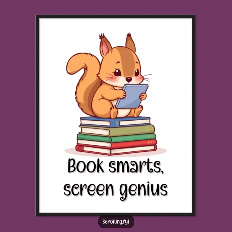 Free Printable Funny Wall Art: Curious Squirrel Bookworm Screen Addict Decor