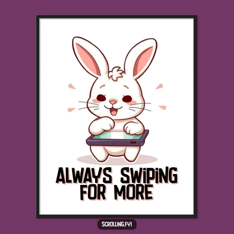 Free Printable Wall Art: Excited Rabbit Swiping Tablet - Funny Digital Art