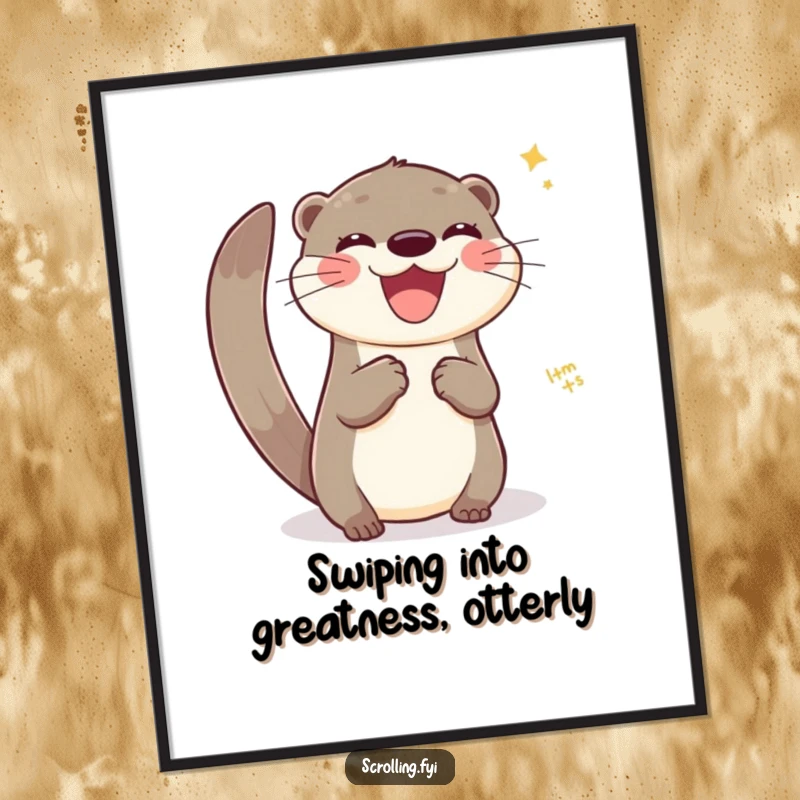 Funny Free Printable Wall Art: A joyful otter skillfully swipes a virtual interface, showcasing tech-savvy humor in DIY art.