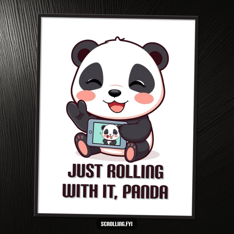 Funny Free Printable Wall Art: A giggling panda displays a hilarious image on its mobile device, creating humorous DIY decor.