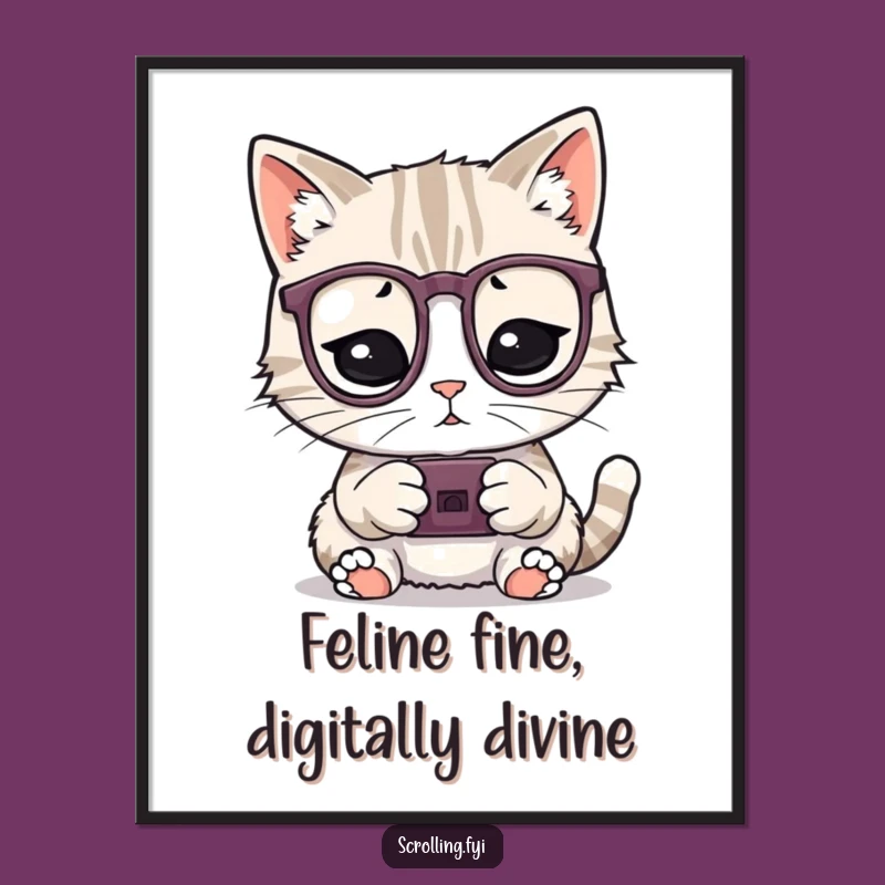 Free Printable Wall Art: Smart Cat & Device - Funny Digital Download Art Gift