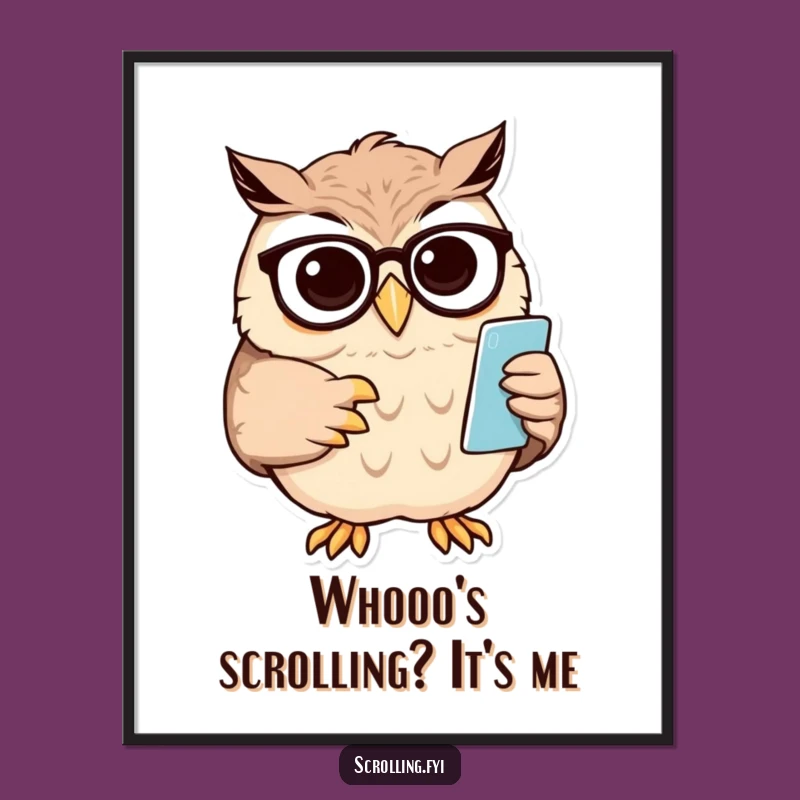 Free Printable Wall Art: Wise Owl on Phone, Funny Downloadable Decor