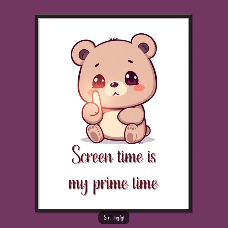 Funny Free Printable Wall Art: Bear Glued to Screen, Hilarious Digital Download for Home
