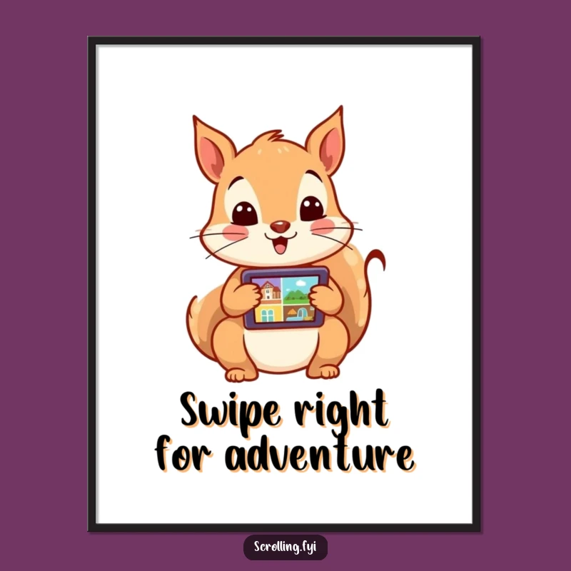 Funny Free Printable Wall Art: Excited Squirrel Tablet Browsing, Hilarious Downloadable Art