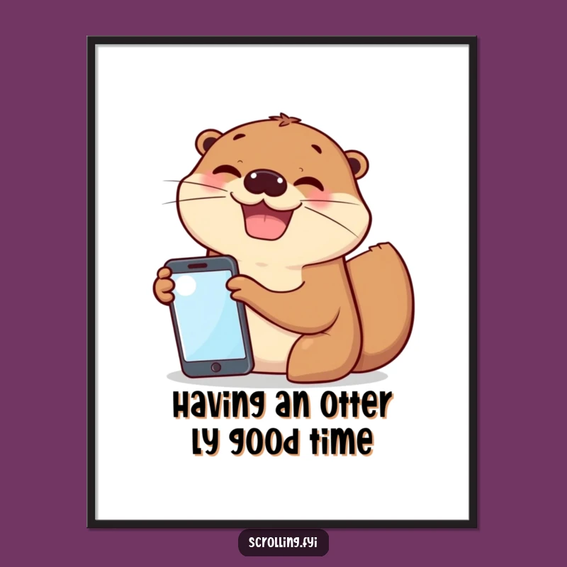 Funny Free Printable Wall Art: Otters Share Phone, Joyful Digital Download!
